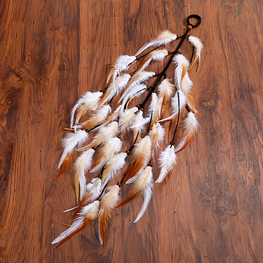 E-shop Bohemian-Stil Kunstfedern-Stirnband, Langes Schal-Haaraccessoire, Elegantes Rennpferd-Federn-Stirnband