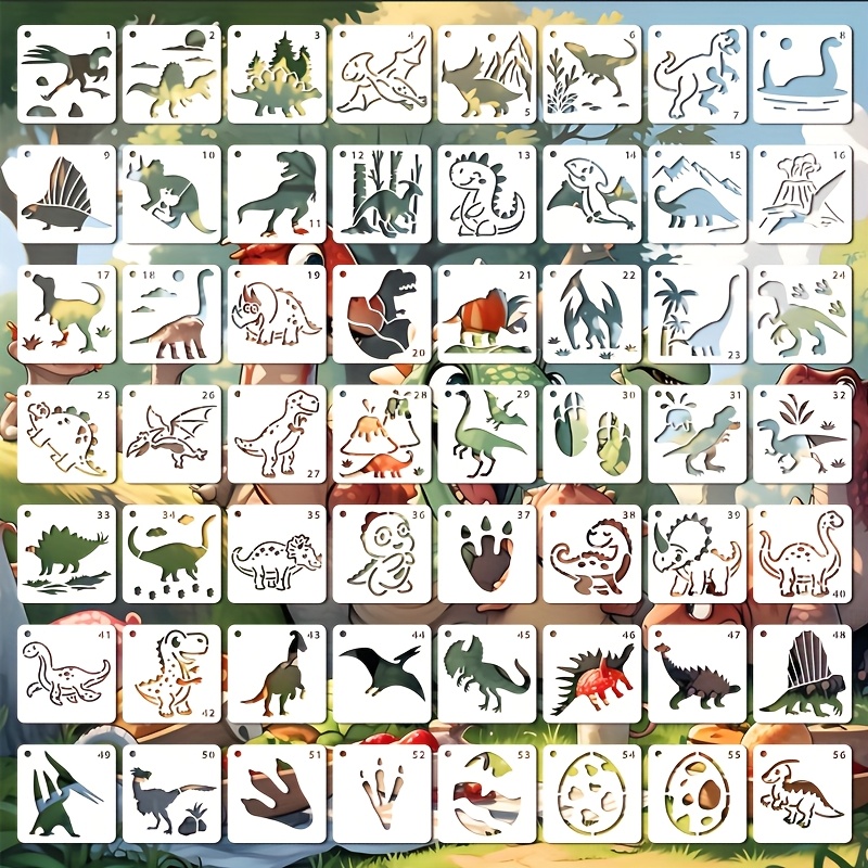 E-shop 56 Stück Dinosaurier Malstifte Waschbar und Wiederverwendbar Zeichnungswerkzeuge Stifte Malerei Kunstbedarf Geeignet für DIY Leinwand, ,