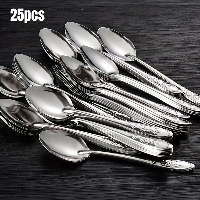 E-shop 25-teiliges Löffelset aus Edelstahl, Dessertlöffel, Besteckset, für den Haushalt und den gewerblichen Gebrauch, ideal zum Verschenken, für