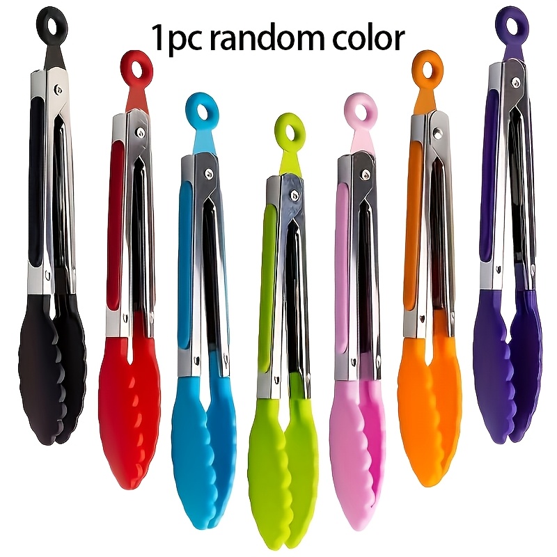 TEMU 1pc Random Color Multipurpose Food Tongs, 7-inch Mini Tongs, Heat-resistant Pointed Pliers, For Cooking, Serving, Bbq, Grilling, Salad, Etc.,
