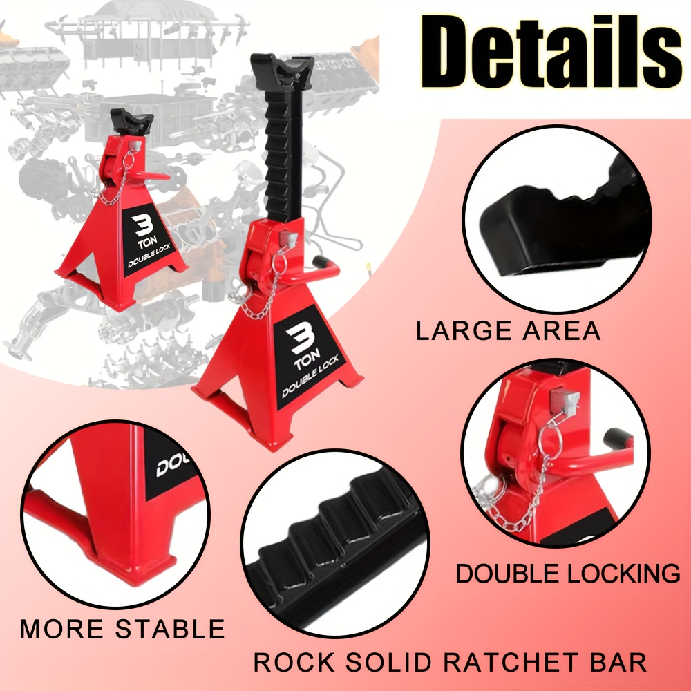 TEMU 1-pair Heavy-duty 6-ton (13,000 Lbs) Capacity Double Locking Mechanic Jack Stands With Adjustable Height (14.2-23 Inch) - Sturdy Base & Locking