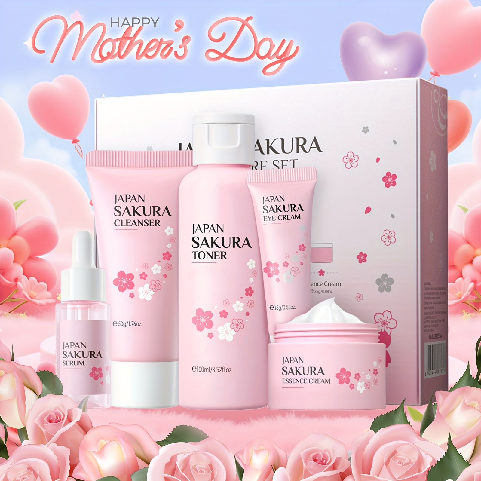 TEMU Bath And Body Gift Set For Women And Girls, Cherry Bath And Body Gift Set With Body Wash, Lotion, Soap, Bath , Scrub, Hand Cream And Lip Mask,