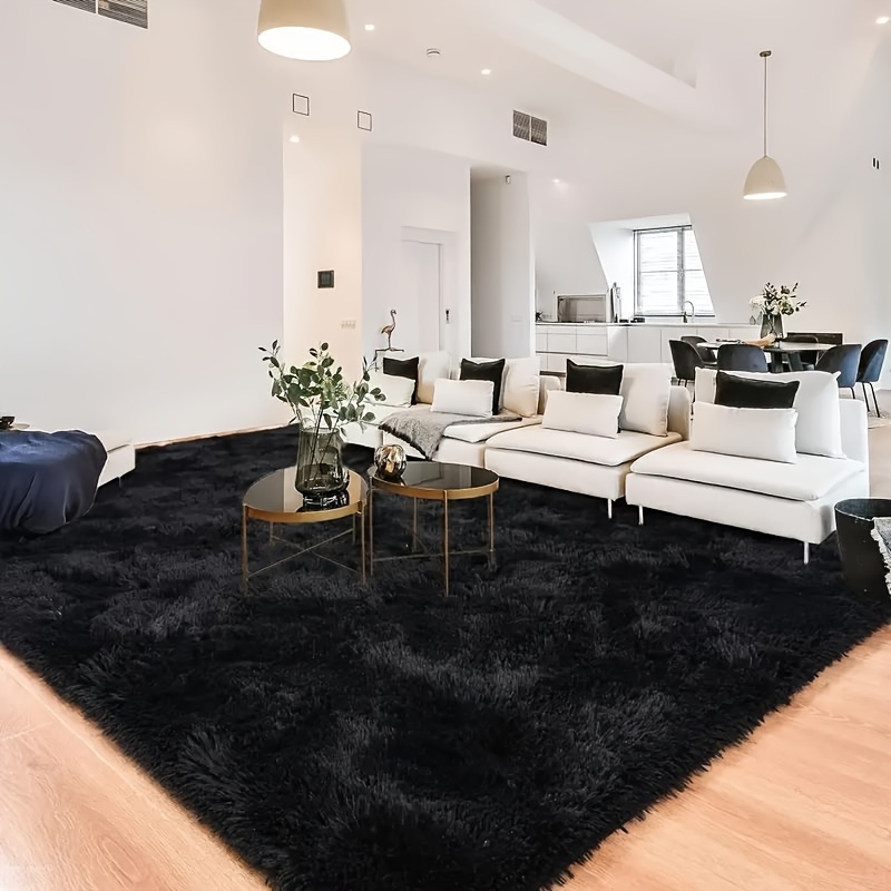 1pc Luxurious Rectangular Shaggy Plush Carpet Rug - Soft, Fluffy, Tie-dyed, Solid, Dark-colored, Non-slip, Machine Washable - Perfect For Living Room Sofa, Bed Room, Fluffy Carpet, Influencer Carpet