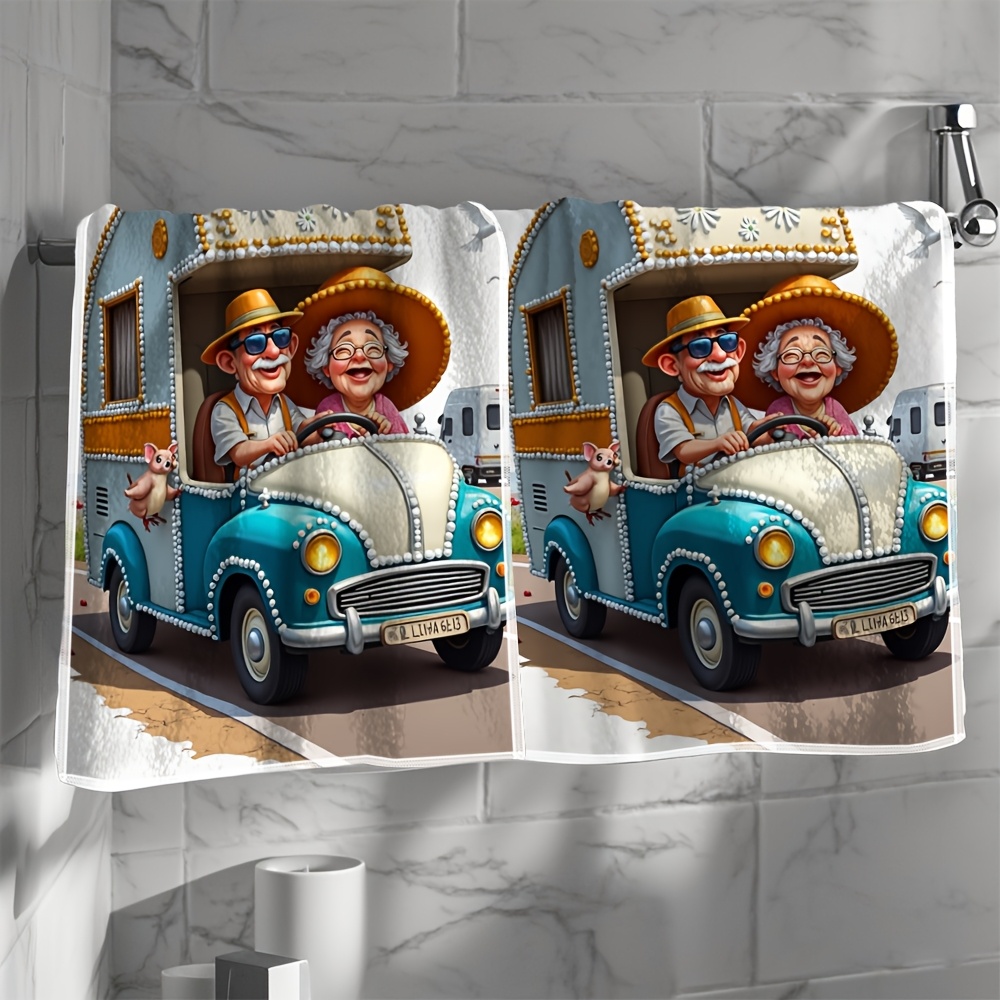 TEMU Rv-themed Hand Towel Suitable For, & Travel - Modern Van Print With Trailers & Motorhomes, Towels For Bathroom Decor, Housewarming Gifts, Rv