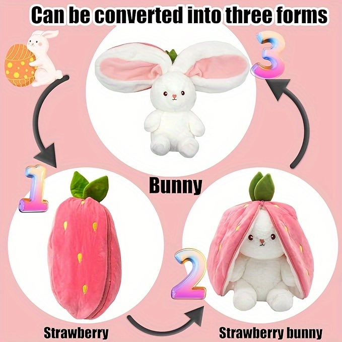 adorable strawberry carrot rabbit plush toy soft polyester throw cushion for nursery decor details 1