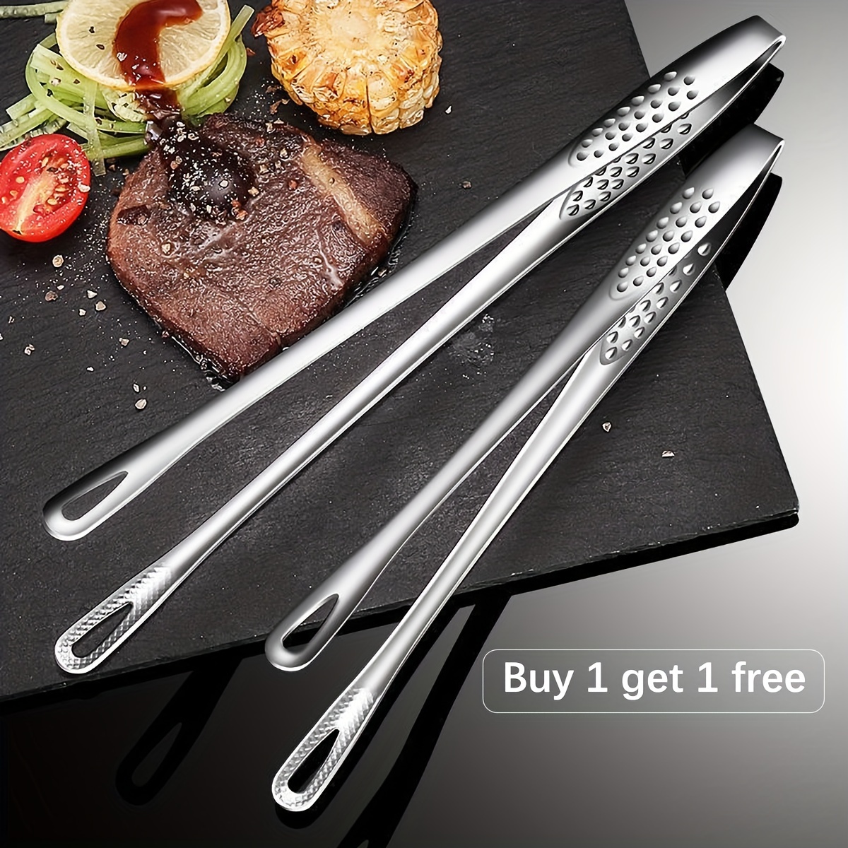 

2pcs Steel Tongs For Grilling Meat, , To And Deformation, Suitable For Grilling Sausages And Salads, For Halloween, Christmas, Easter, And Utensils