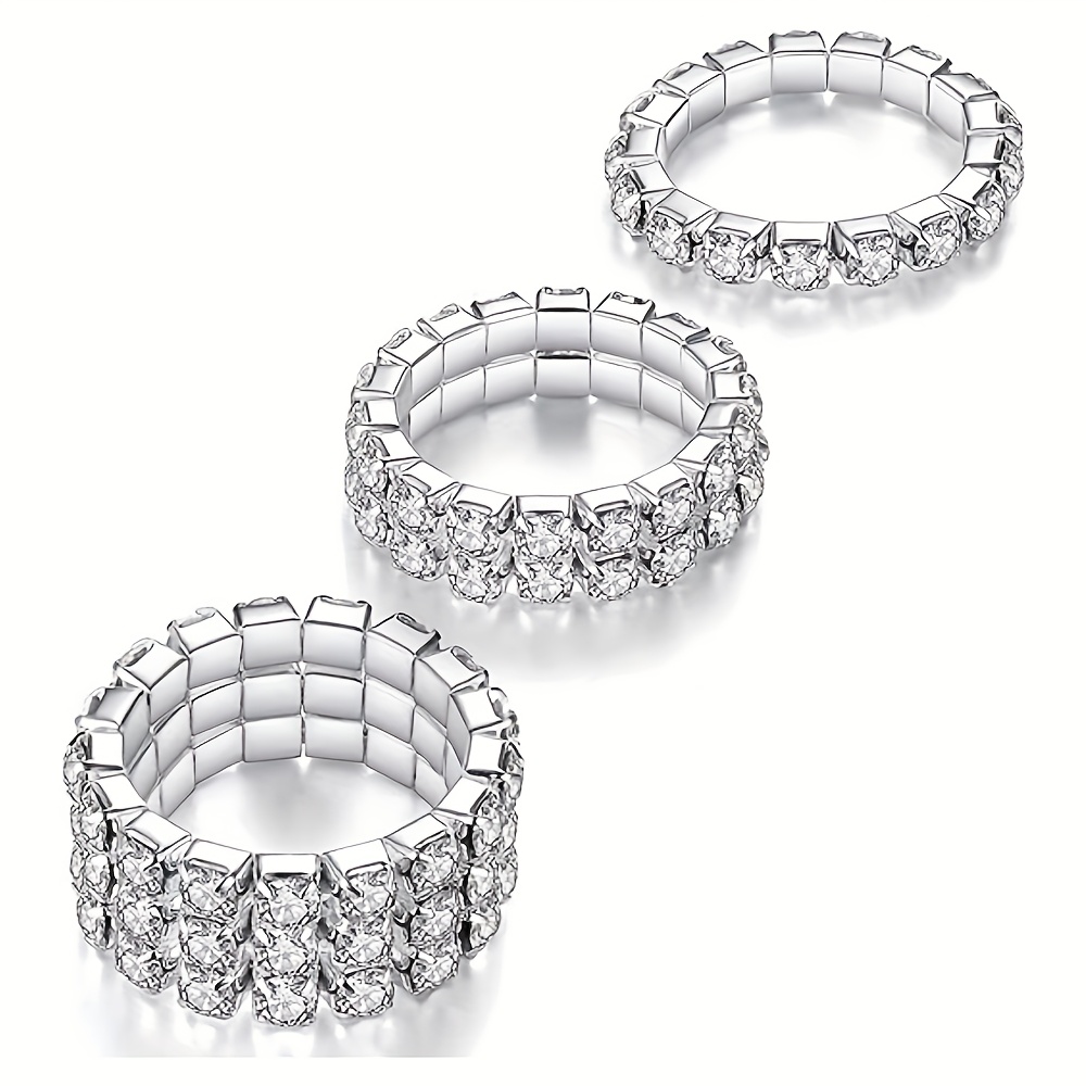 TEMU 3pcs Rhinestone Elastic Ring, Fashionable Stackable Ring Set, Cute Toe Ring Body Jewelry, Elastic Band Ring Accessory, Shiny Thumb Ring (golden,