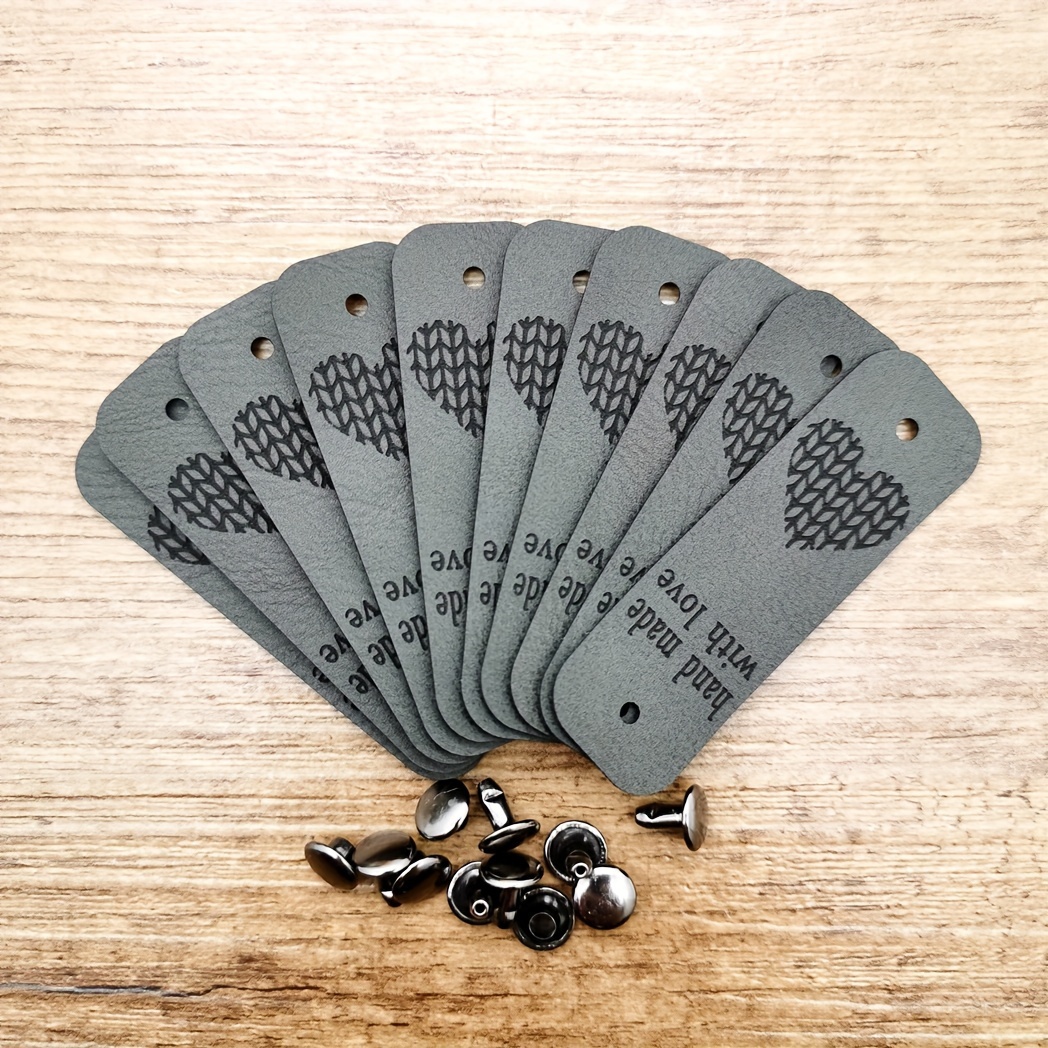 TEMU 10pcs Large "" Faux Leather Tags, , Includes 10 Sets Of Buttons - Ideal For Crochet & Knitting Projects, Craft Labels For Beanie Hats, Crochet