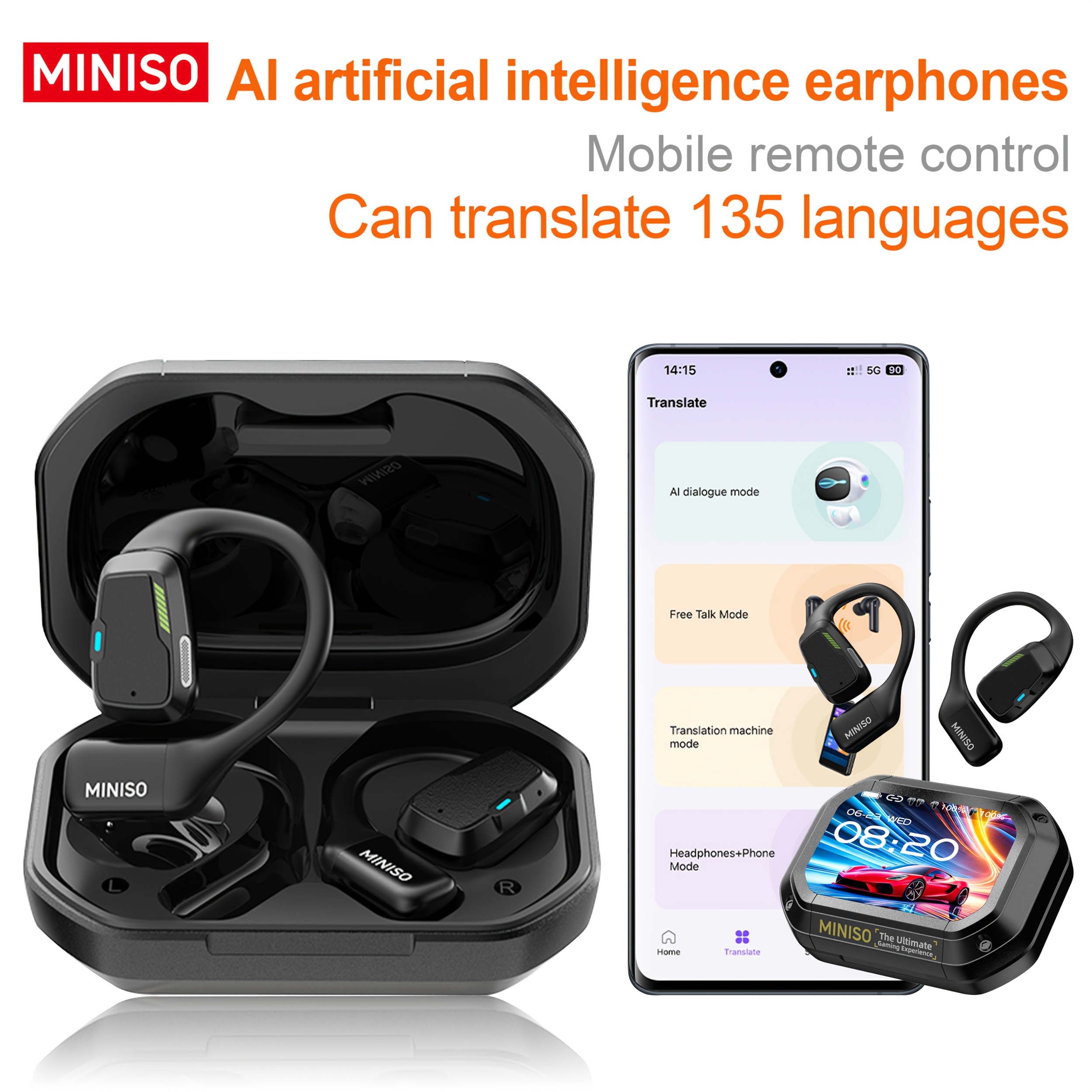 Miniso M98 Ai Translation Headset With Real-time 135-language Translator, Earpiece, Screen Suitable For Travel, Business, Office, Type- Device (battery, Charger Not Included)