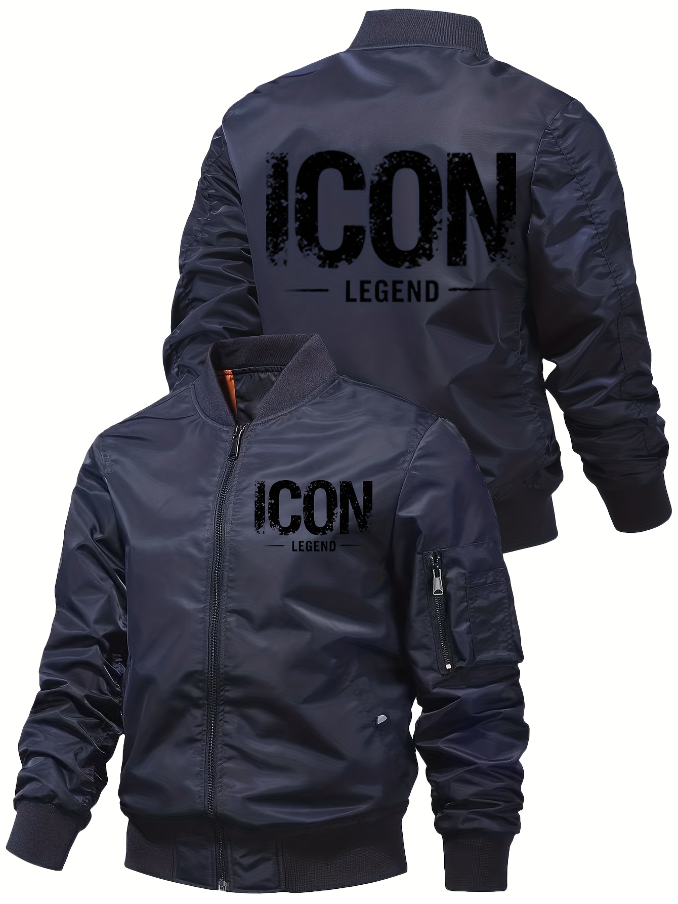 MA1 Pilotjas voor Heren - Vliegtas met Rits en IKON LEGEND Achterkant Print, Volledige Ritssluiting, Opstaande Kraag