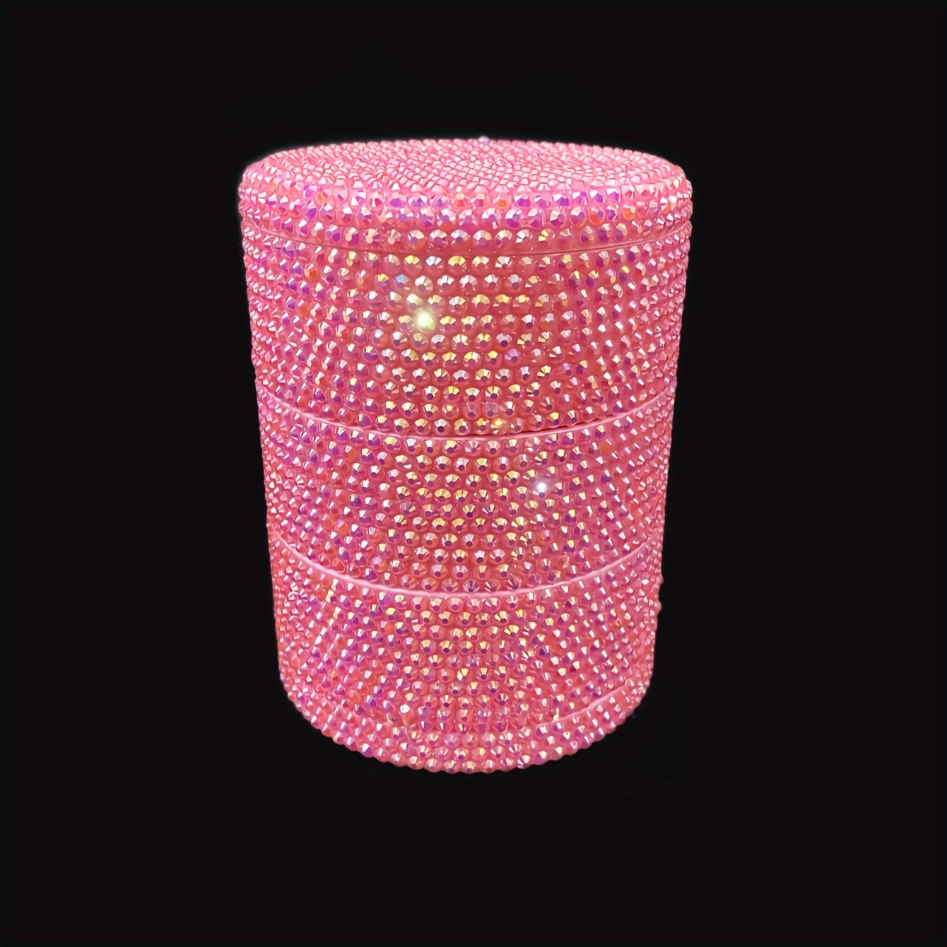 Image of 1pc Full Of Diamonds Sparkling Push-to-fold Desk Organizer, Jewelry Box Accessory Storage Box, Stationery Makeup Tools Small Additions Storage Cabinet, Diamond-embroidered Gift Present, Jewelry Boxes