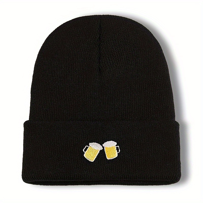 TEMU A Unisex Beer Embroidery Hat, Warm And Windproof, A Stylish Brimless Beanie For Men And Women, Soft And Comfortable Hat Suitable For The Cold