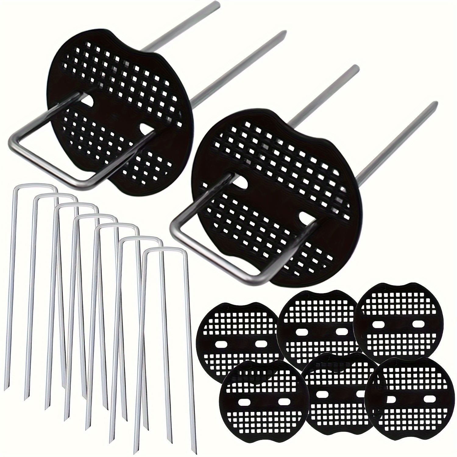 

100pcs (50pcs U-shaped Ground Nail + 50pcs Mat Piece) U-shaped Ground Nail Lawn Ground Cover Nail Outdoor Tent 7-type Nail Gardening Nail Galvanized Steel Nail Anti-grass Cloth Ground Nail