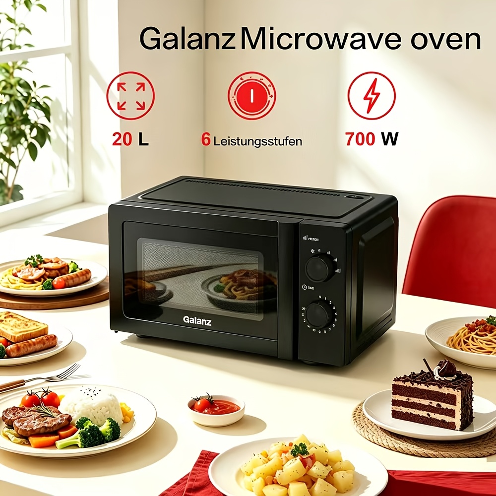 TEMU Galanz 20l Microwave Oven Oven Side Pull Door Closing Microwave Oven, Mechanical Knob Style Black And White One-button Closing 700w Power, Easy