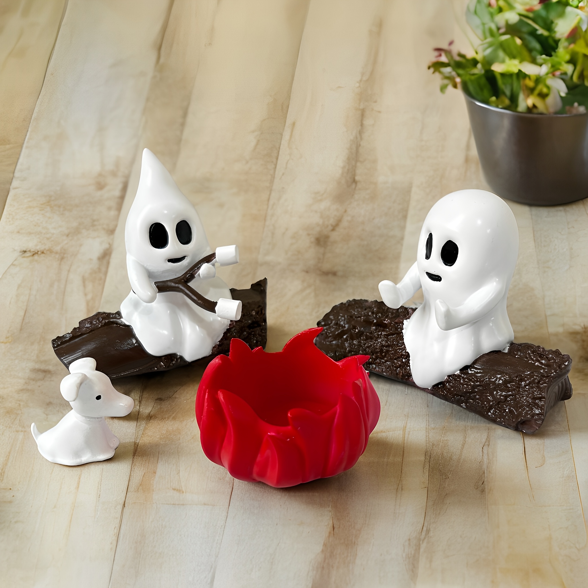 TEMU 1 Sett Harpiks Haunted Campfire Samling | Skummel Halloween Dekor | Søt Dukkeantrekk | Campfire Display | Haunted House Scene | Kjølende Statue
