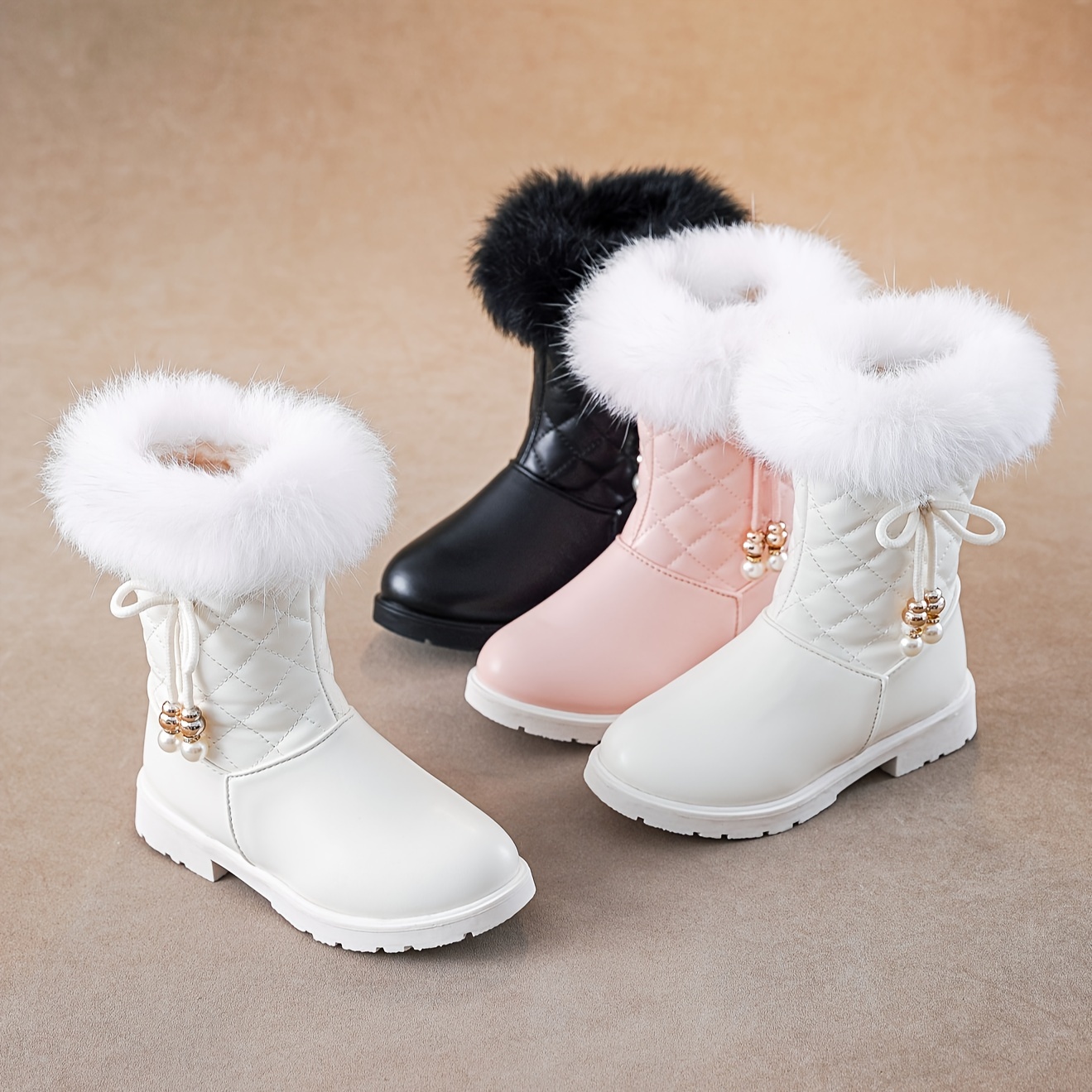 

Chic & Cozy Girls' Snow Boots - Cute Striped, Fleece-lined With Zip Closure For Winter