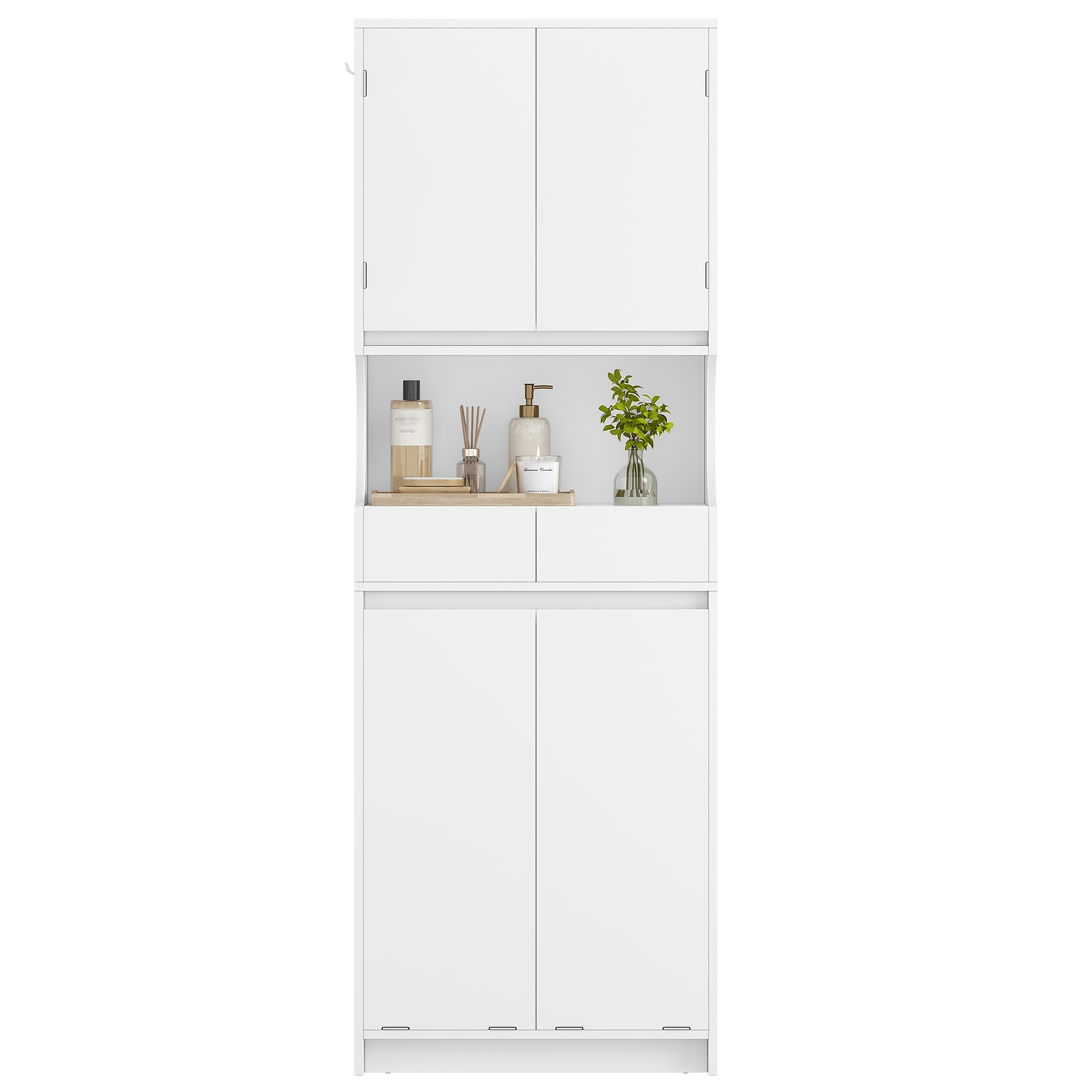 Bathroom Cabinet With Laundry Basket, Bathroom Column, 2 Washable Baskets (29.6l), Adjustable Shelf, Hook, For Bathroom, Laundry Room, 30 X 60 X 174cm, White