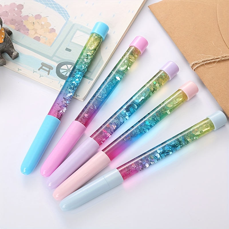 

5 Pcs Creative Glitter Liquid Ink Pens With Shimmering Sand Effect - Perfect For Students And Office Use