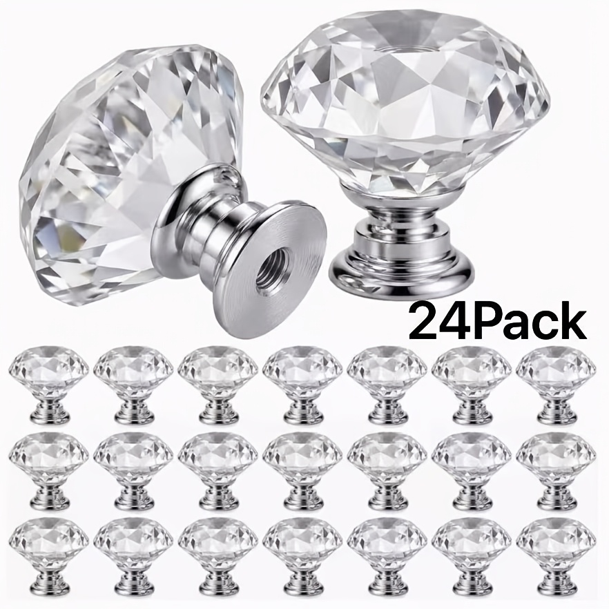 TEMU Confezione da 24 pomelli in per mobili, maniglie per cassetti in vetro da 30 mm, pomelli a forma di diamante per toeletta con viti per cucina,
