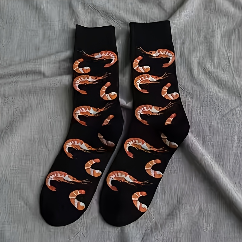 TEMU 1-pair Men's Cartoon Lobster Socks - Breathable Mid-tube Suitable For Casual Wear, Athletic & Everyday Use, Stylish Lobster Print, Versatile For