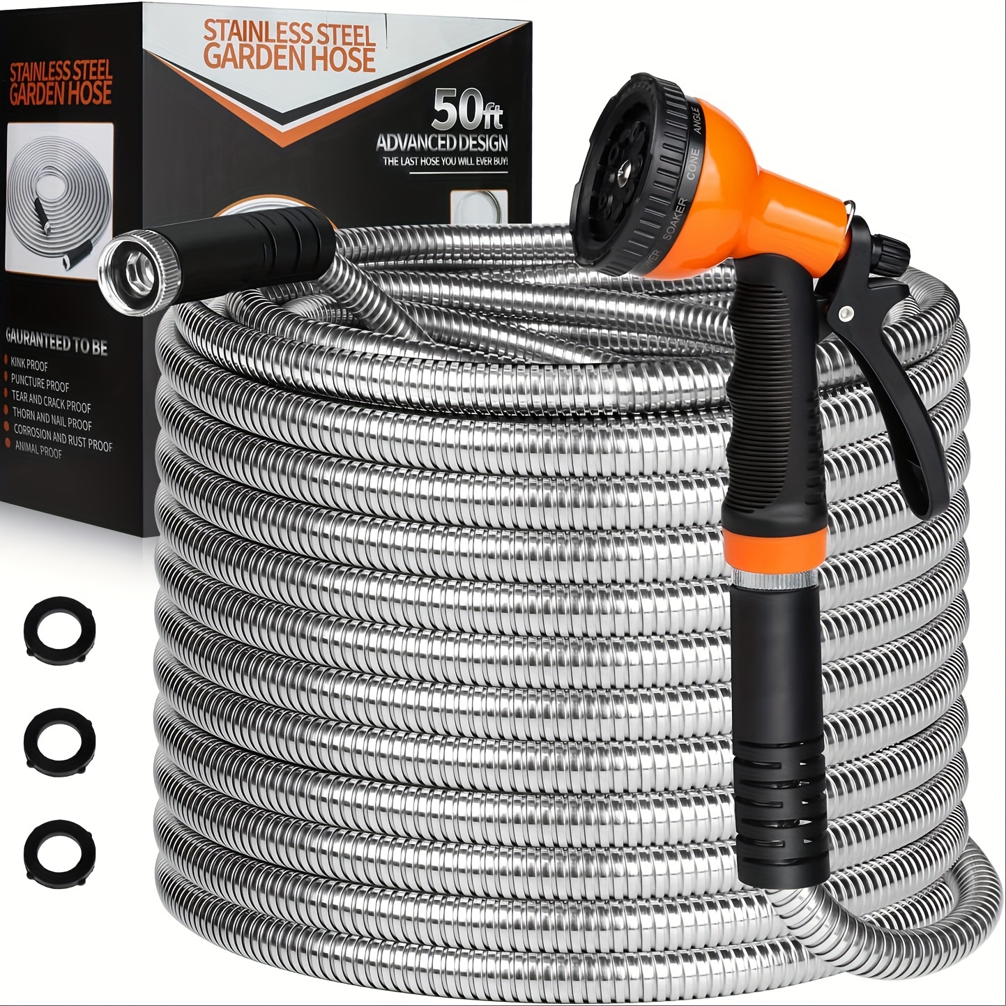 

Garden Hose 100 Ft - With 10 Function Nozzle, Kink Free, Lightweight, Durable, Crush Resistant Fitting, Easy To Coil, Puncture Proof Hose For Yard, Rv, 600 Psi - 2024 Model