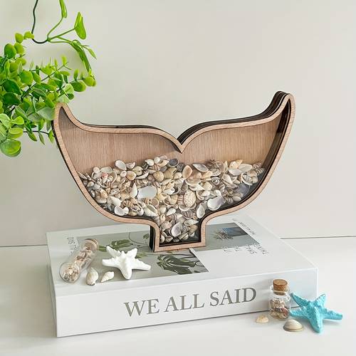 1pc wooden mermaid tail shadow box for displaying sea glass agate crystals etc beach souvenir shell series shadow box rock shadow box holiday gift for