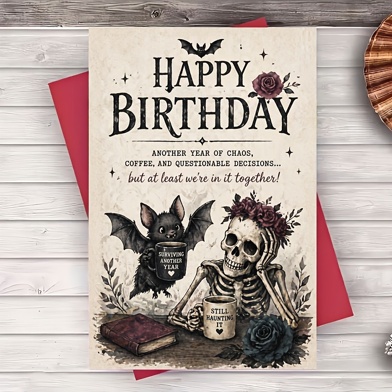 TEMU 1 Envelope And 1 Greeting Card Funny Gothic Birthday Greeting Card For Best Friend Or Partner Dark Aesthetic Skeleton And For Birthday