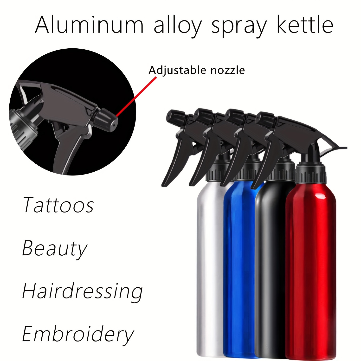 

300ml Aluminum Bottle, Bottle, Beauty, Hairdressing, Tattooing, Household, Soap Spray Bottle Cleaning Consumables Nozzle, Optional