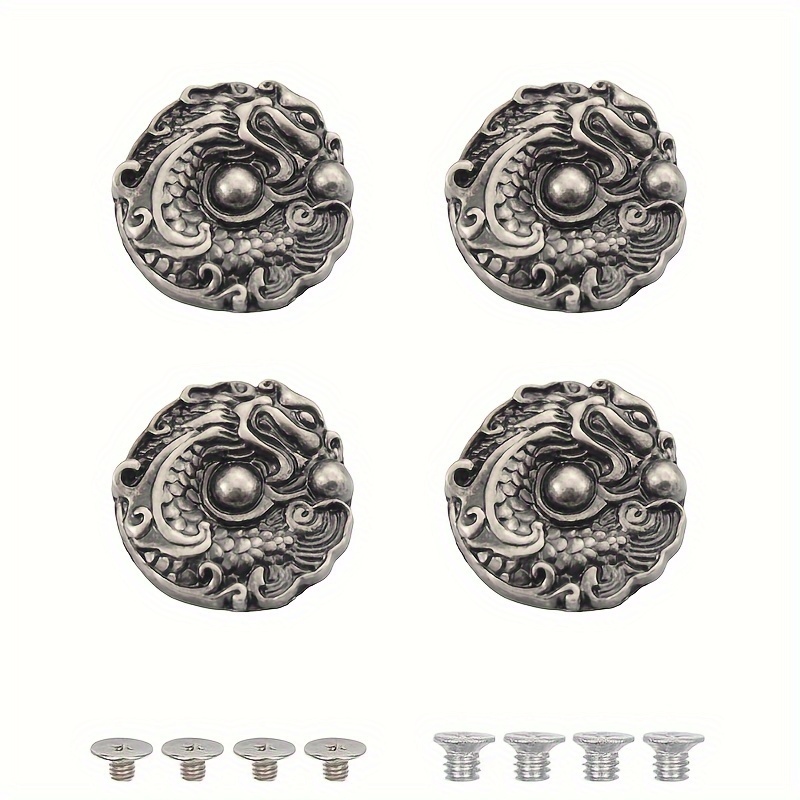 4pcs Vintage Screwback Button Dragon Alloy Rivets For Leathercraft Round Jean Fasteners Crafts & Sewing Additions Clothing Hat Handbag Belt Decorative Button