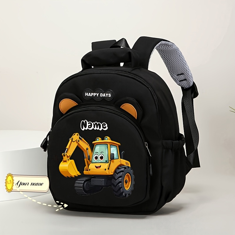 TEMU Customized Personalized Name Cartoon Backpack, Fashionable Trendy Cartoon Themed Backpack, Engineering Vehicle Series Printed Backpack, Cute