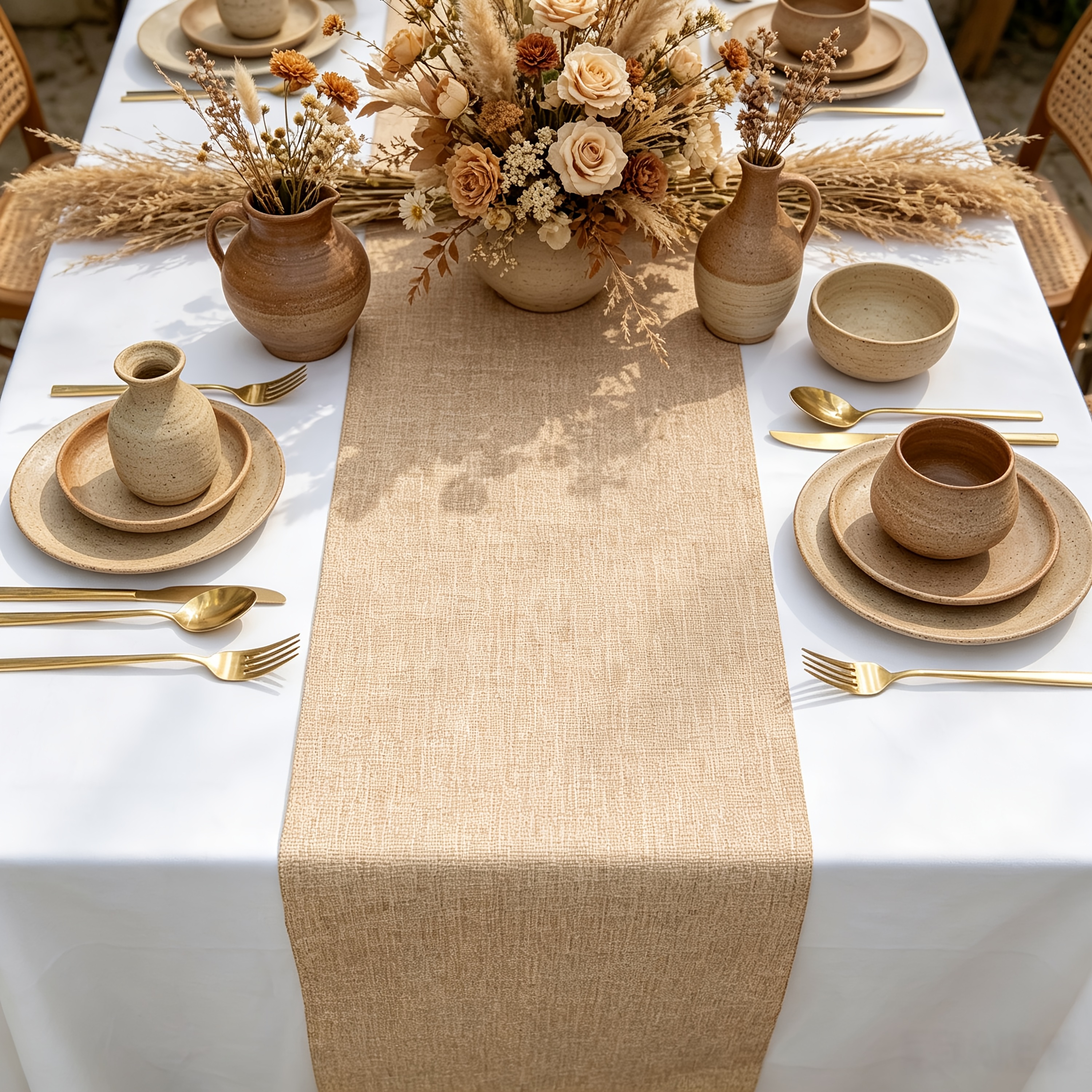 TEMU 1pc Burlap Table Runner, 15/25/30*240cm, Bohemian Style, Reusable, Stylish And Elegant Dining Table Decoration Runner