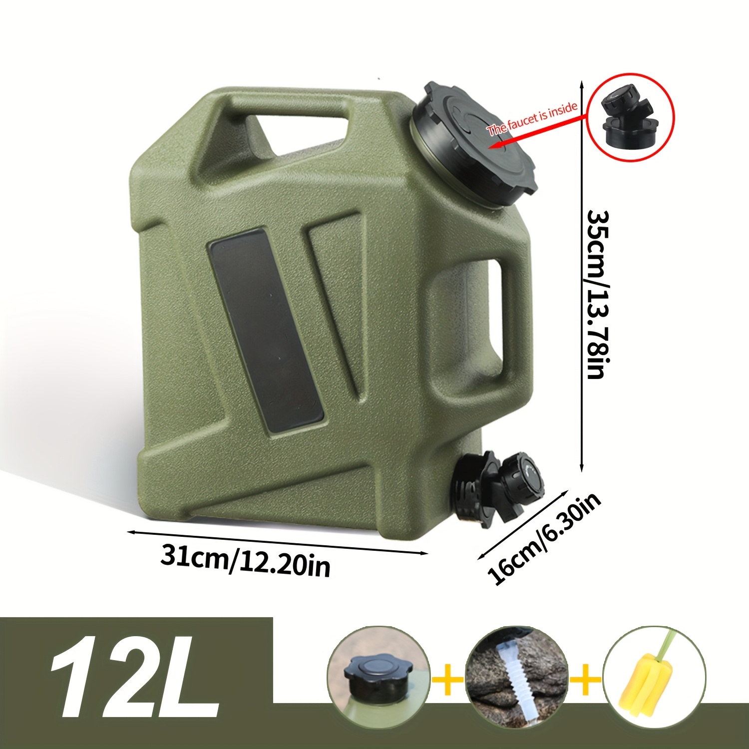 Image of 11-12 /2.9-3.2 Gallons Portable Water Tank With Faucet, Military Green, Ideal For Camping And Hiking, Durable And Leak-proof, Emergency Water Storage, Outdoor