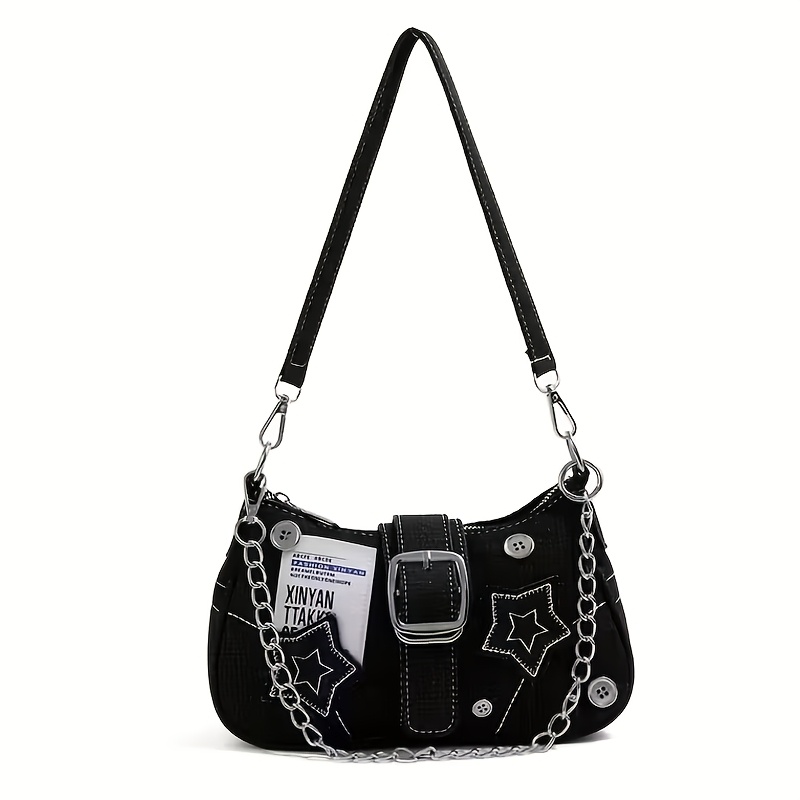 TEMU Women's Fashion Y2k Shoulder Bag, Easy All-match Underarm Bag, Chain Embellishment, , For Daily