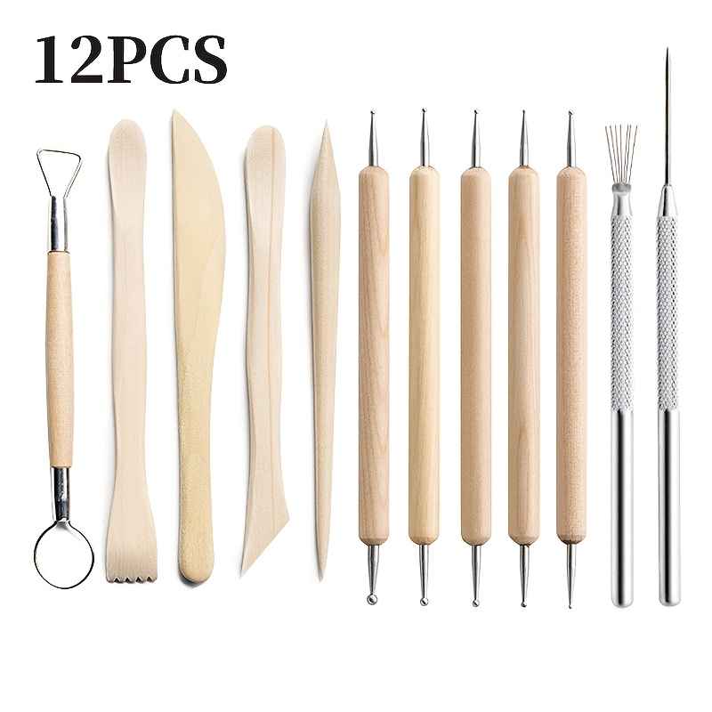E-shop 12-teiliges professionelles Töpfer- & Ton-Modellierwerkzeug-Set – Umfassendes Keramik-Modellier-Set mit Kugelstift, Holzspachteln