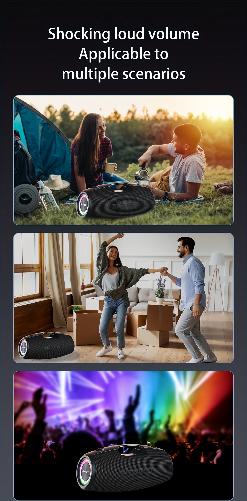   s78 wireless speakers dsp technology   dual pairing long     playtime loud stereo     charging cable and aux cable connect with mobile phone tablet tv for halloween Product details 9