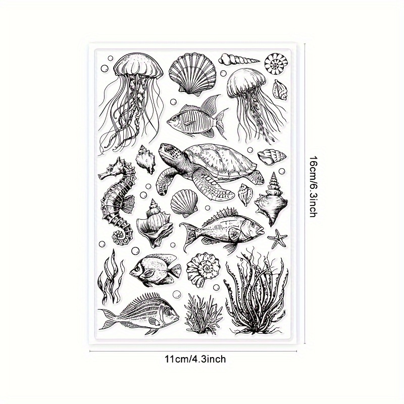 Image of 1pc Background Transparent Stamp, Marine Animal Clear Stamp For Diy Scrapbooking, Painting Tools, Photo , And Card Making