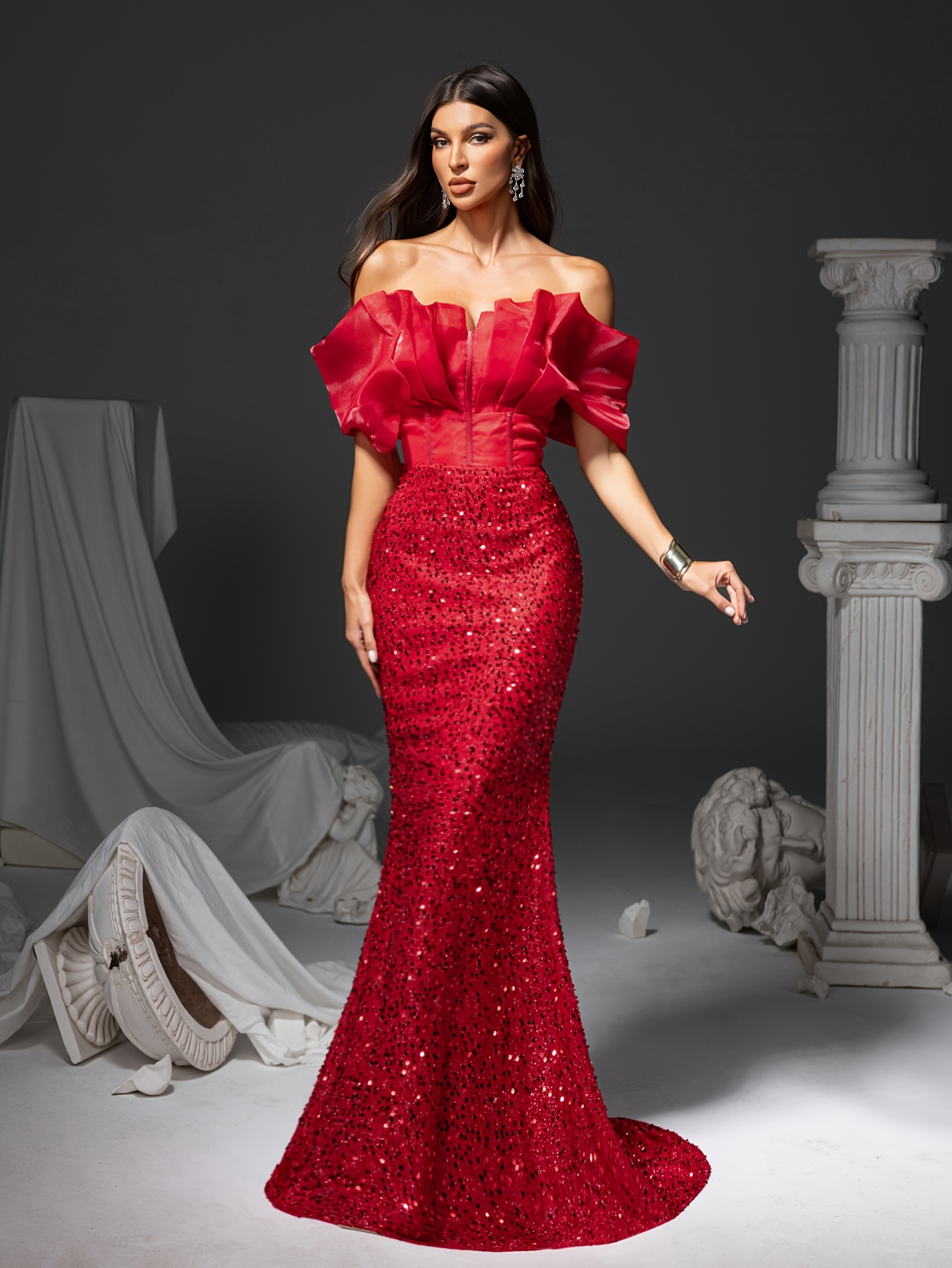 Women's Elegant Off-the-Shoulder Evening gown Formal party dress in red  prom, awards ceremony, Wedding, Anniversary Formal event gowns for