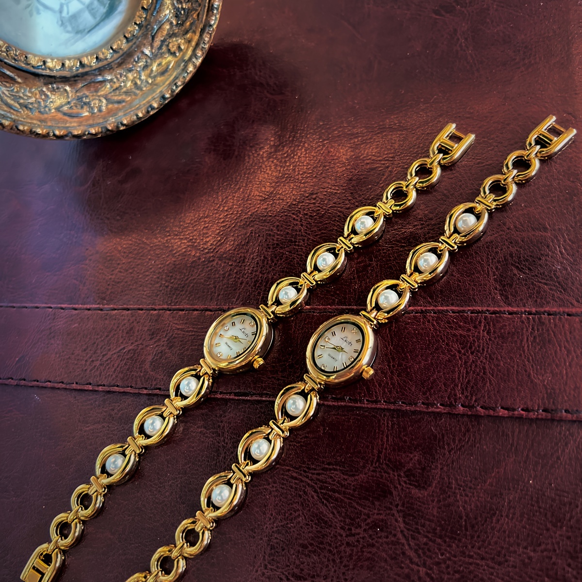 Luxury Golden French Fashion Women Wrist Watch Faux Pearl  display picture 1