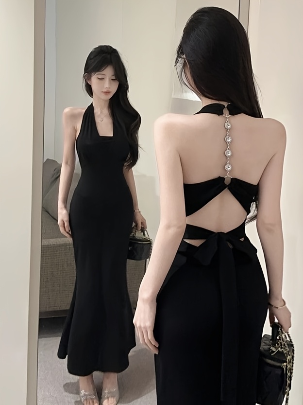 diamond chain halter neck tie backless - Temu Mauritius