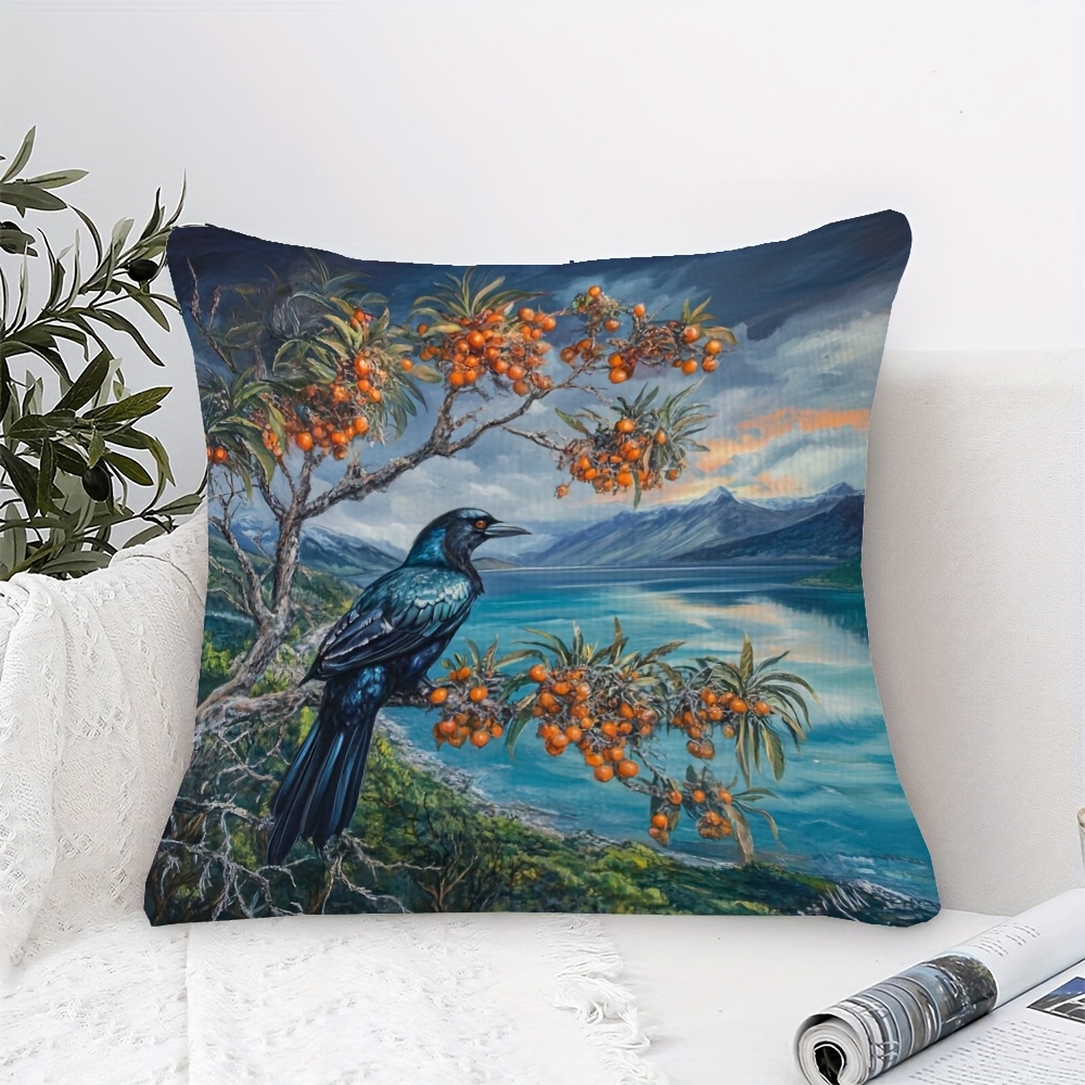 TEMU 1pc Urquharts , Patterned Cushion Cover With Zipper Closure, Single-sided Print, 18x18 Inches, Short Plush Pillowcase, Machine Washable, Made Of