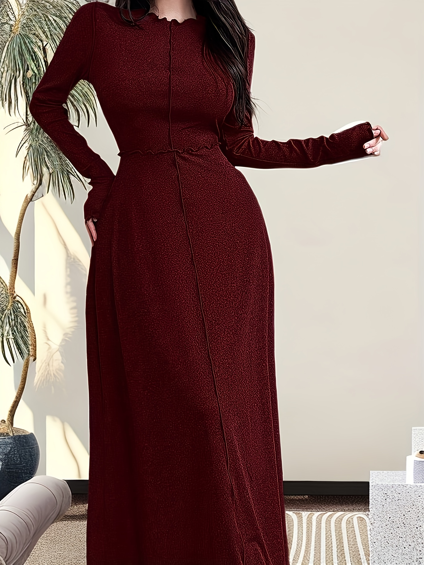 temu burgundy dress Burgundy Homecoming Dress 2023 Short Tight Plunging Neck Long Sleeves   AnnaCustomDress