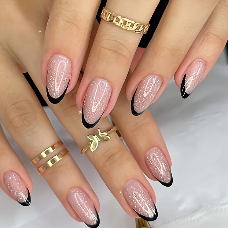Image of Upgrade Your Look With 24 Short Oval Press-on Nails, European And American Design, Pearlescent Fine Glitter False Nails, Extendable And Detachable Nails, With Jelly Glue 1 Nail File 1