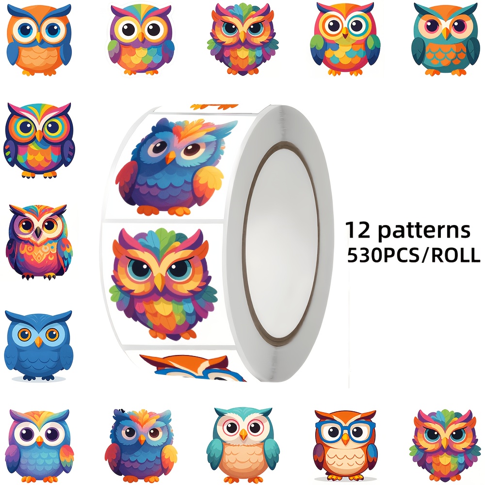 TEMU 530pcs Owl-themed Stickers, 12 Pattern Designs, Suitable For Decorating Laptops, Tablets, Notebooks, Envelopes, Gift Boxes, Luggage, Etc., Ideal
