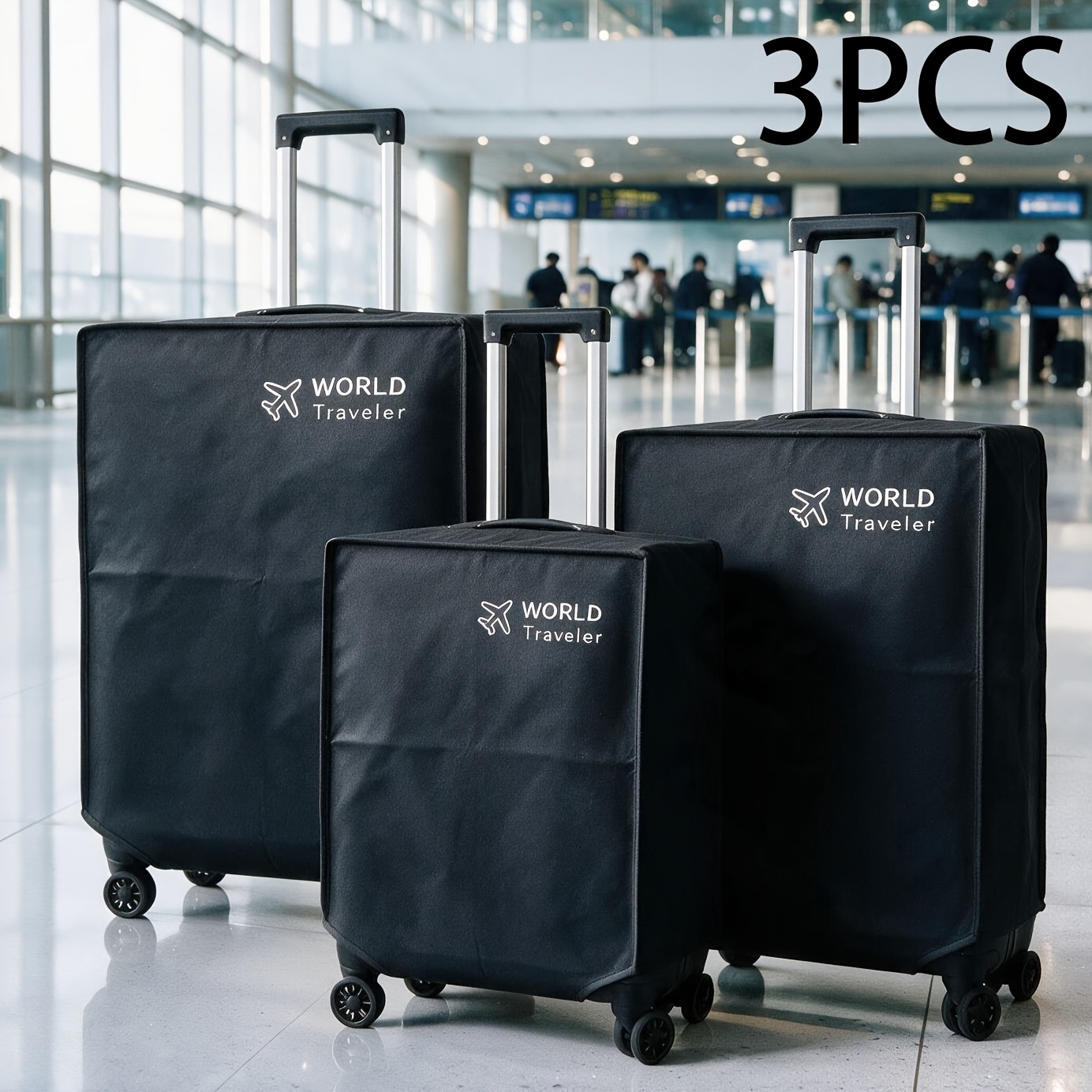 TEMU 3pcs Luggage Protector Cover Set, Fits 20/24/28 Inch Suitcases (50.8/60.96/71.12cm), Soft Breathable Fabric, Closure, Travel And , 3 Sizes,