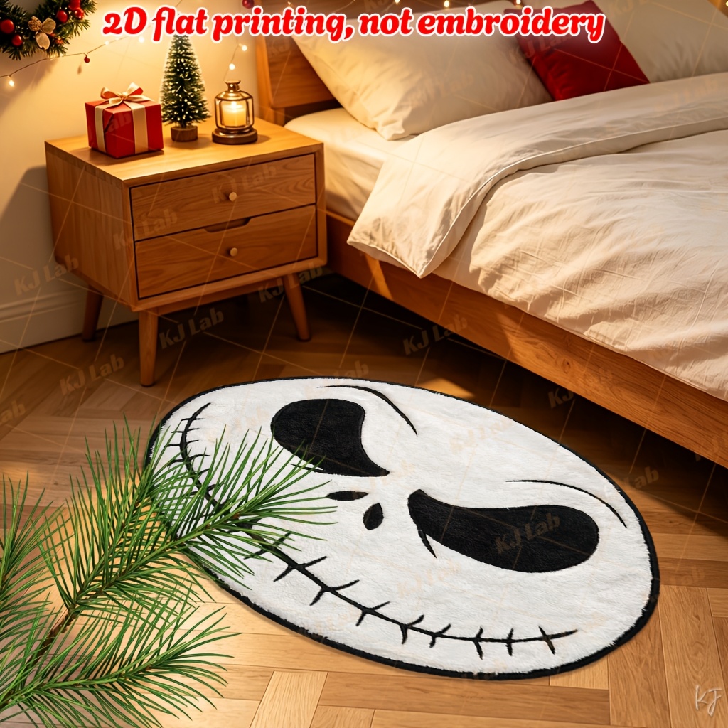 TEMU Alfombra de piso irregular 2D de 1 pieza Disney Wave, Yx264 - de Navidad, Cara de Calavera de Jack, Decoración de costuras y negro - Alfombra