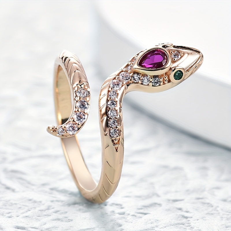 Bohemian Style Snake Ring with Zirconia Inlay