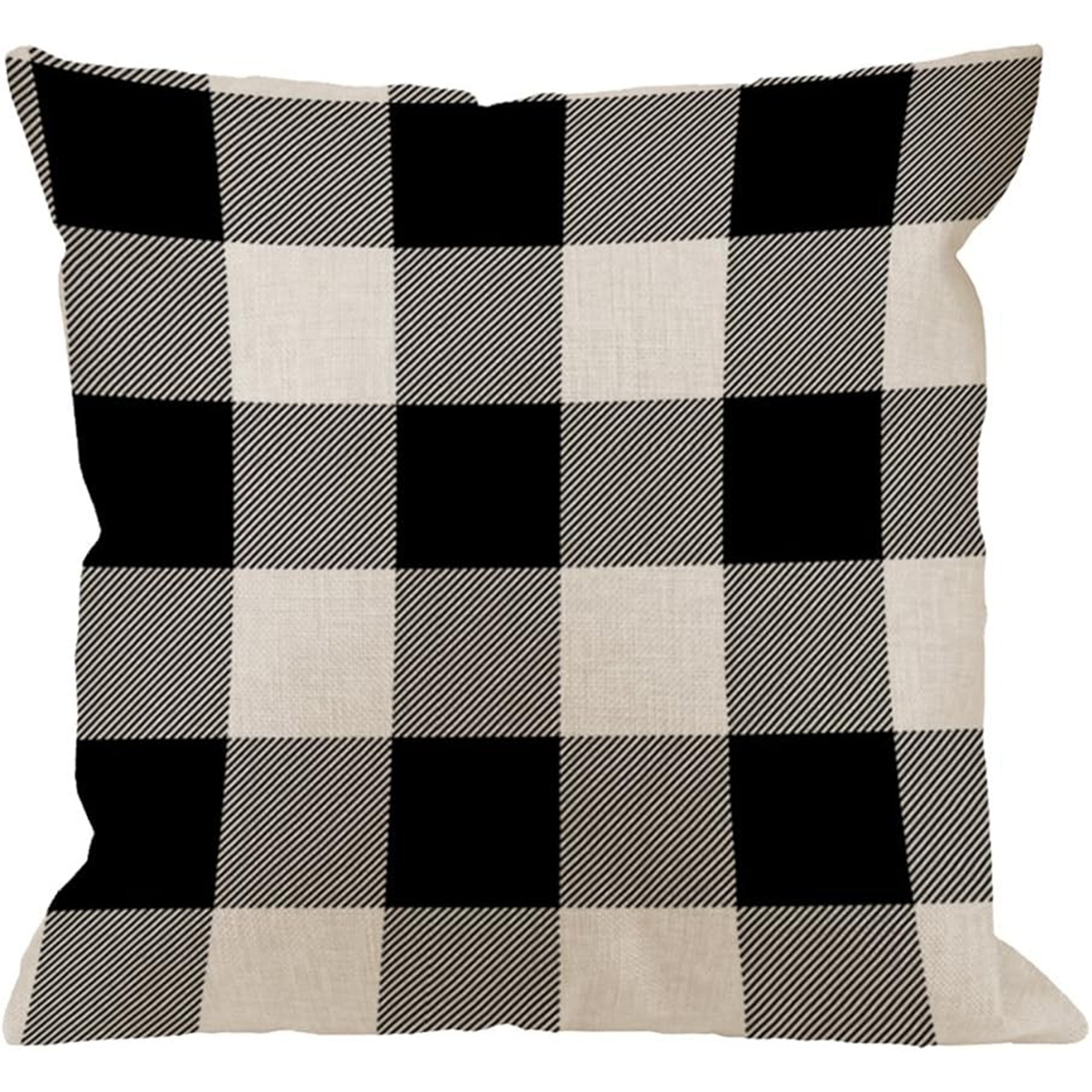 

1pc Linen Check Pillow Cover, Home Decorative Square Checkered Cushion Cover Standard Pillowcase For Men Women Sofa Bedroom Livingroom Rustic Black And Gray, Single Sided Printing, No Pillow