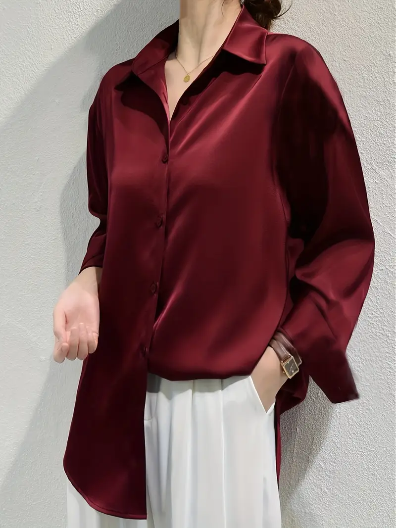 red satin dress shirt Vintage Dress Shirt Sz 6P S Shiny Red Liquid Satin Turtleneck High Collar Blouse