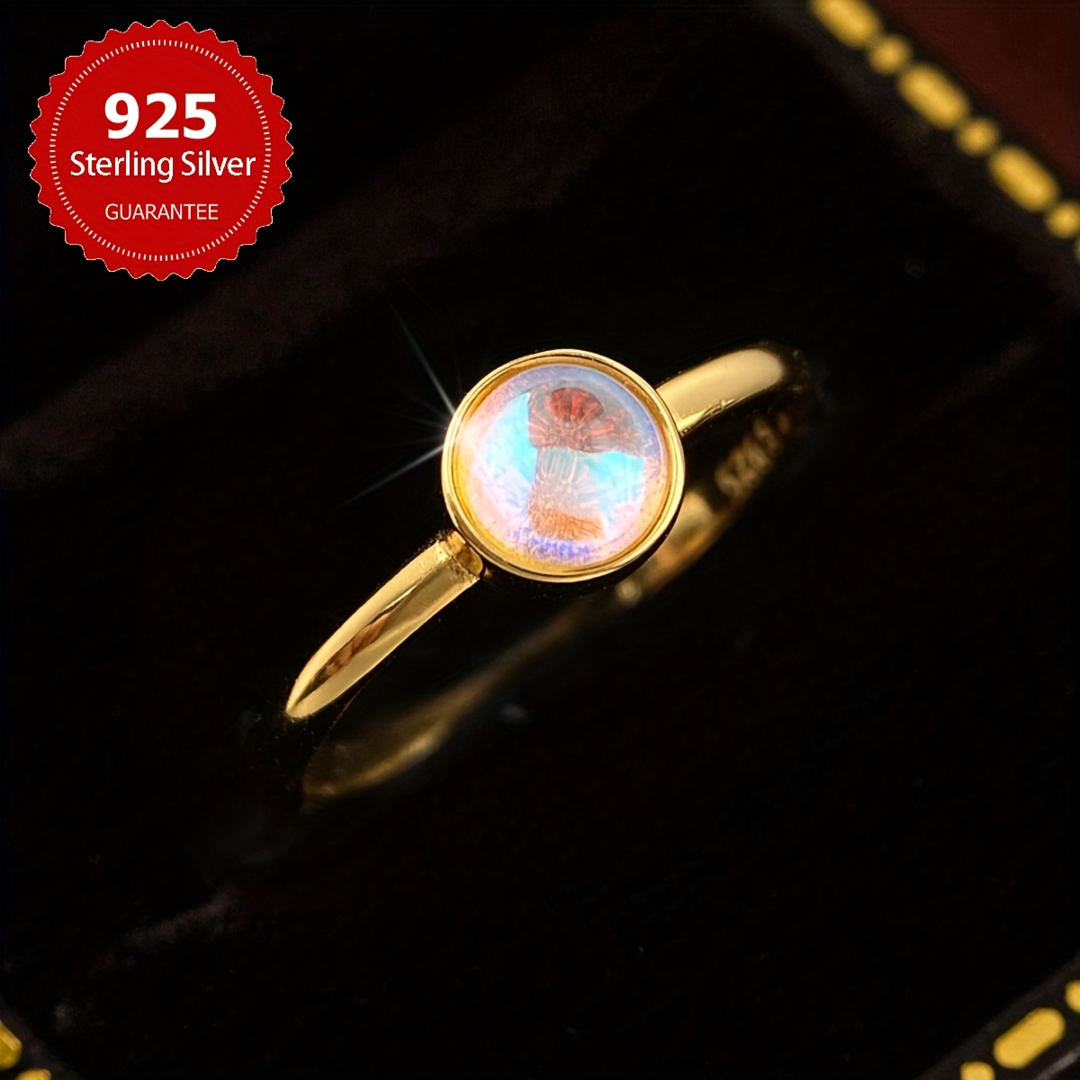 Women's Moonstone Engagement Ring, 925 Sterling Silver