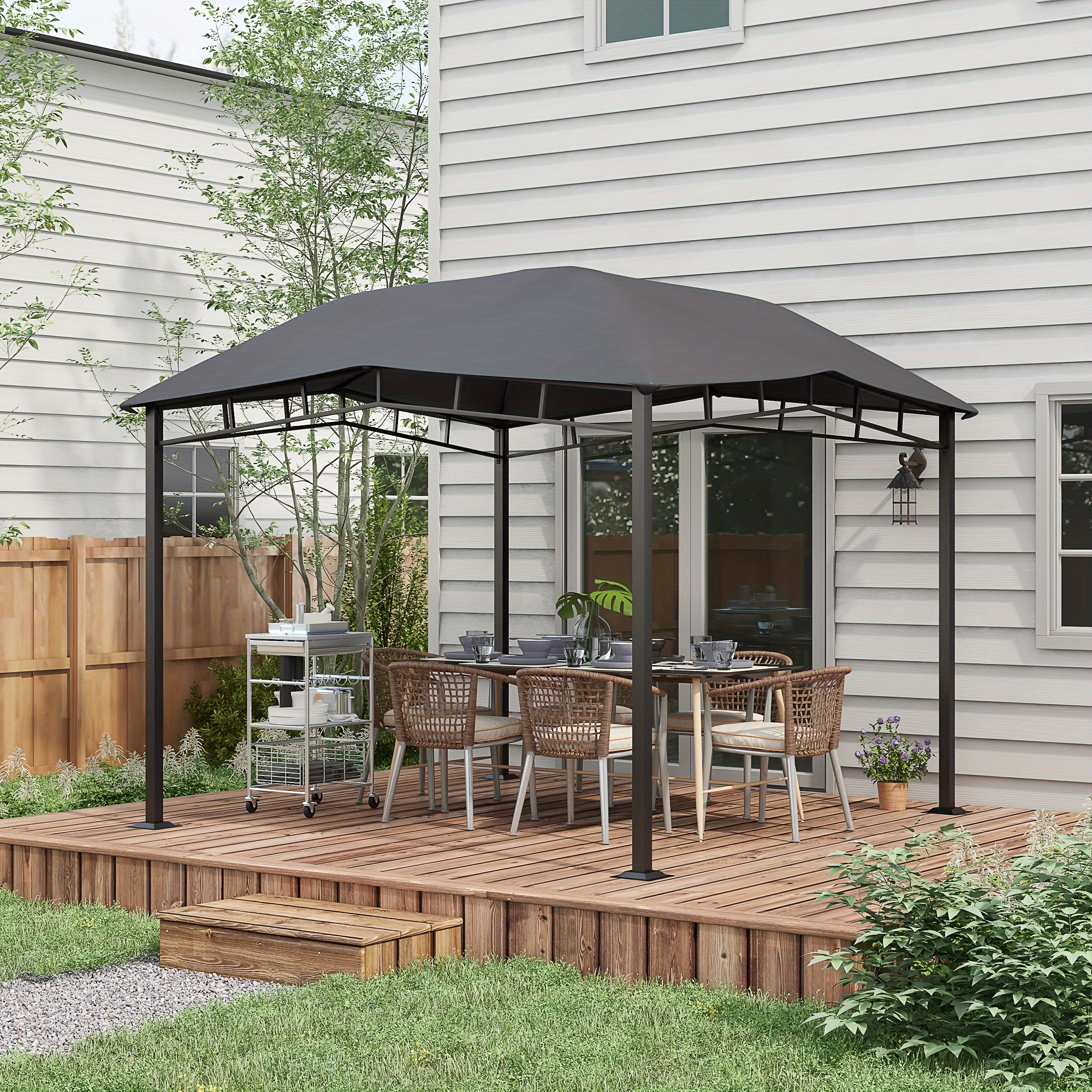 

Outsunny 10' X 10' Soft Top Patio Gazebo Outdoor Canopy With Unique Geometric Design Roof, All-weather Steel Frame, Gray